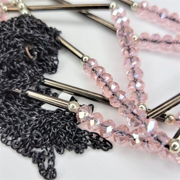 Multistrand Pink Bead Necklace, Pale Pink Long Necklace - Picture 3 of 12